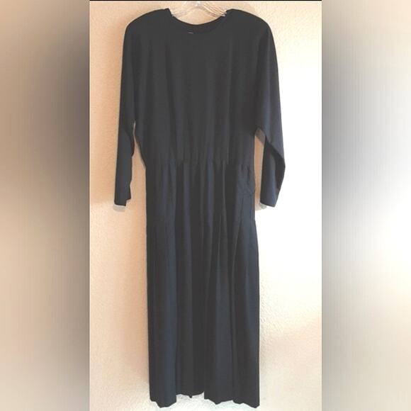 Rabbit Rabbit Rabbit Designs Vintage Pleated Dolman Sleeve Black Maxi Dress 12 - Picture 1 of 8